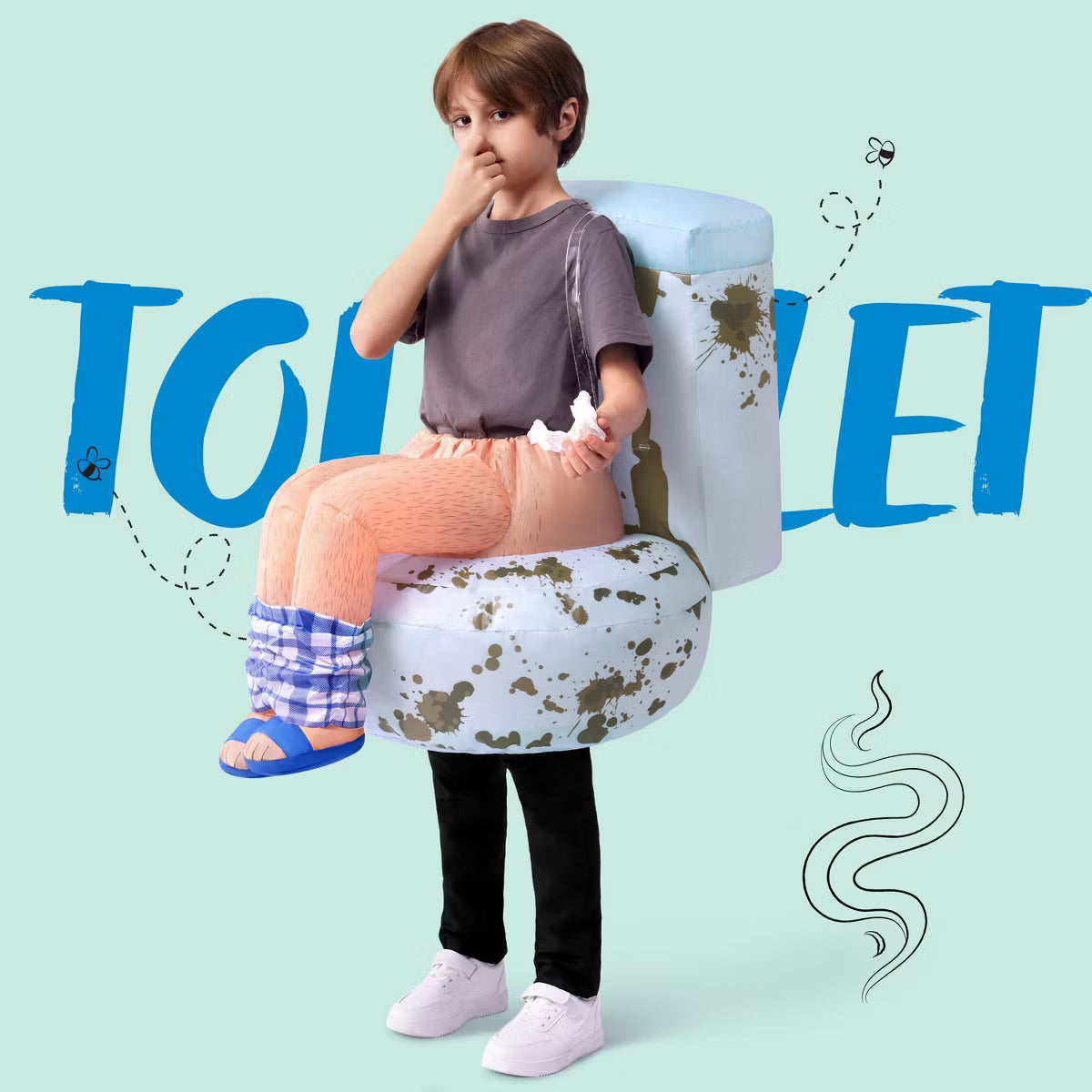 Joyfy Kids' Halloween Costume Inflatable Costume, Sitting on a Toilet Inflatable Suit, Funny Toilet Blow Up Costume for Halloween Cosplay Themed Party