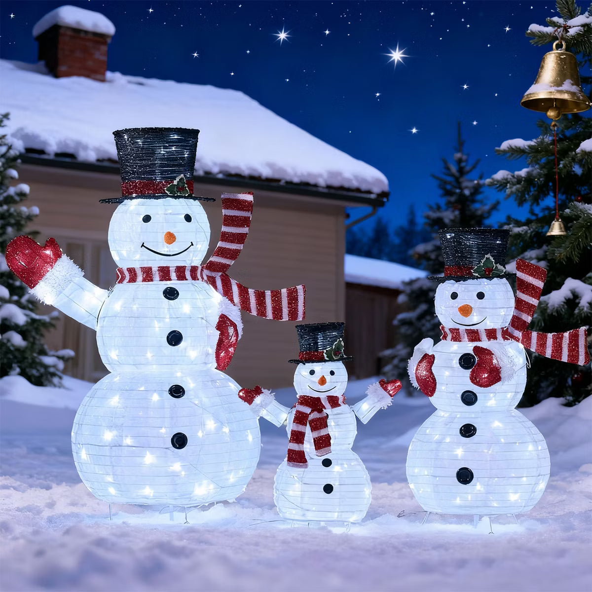 Joyfy Christmas Lights Outdoor, 3 Pcs 3D Collapsible Snowman Yard Lights with 270 LEDs for Garden Outdoor Christmas Decorations, Eve Night Decor
