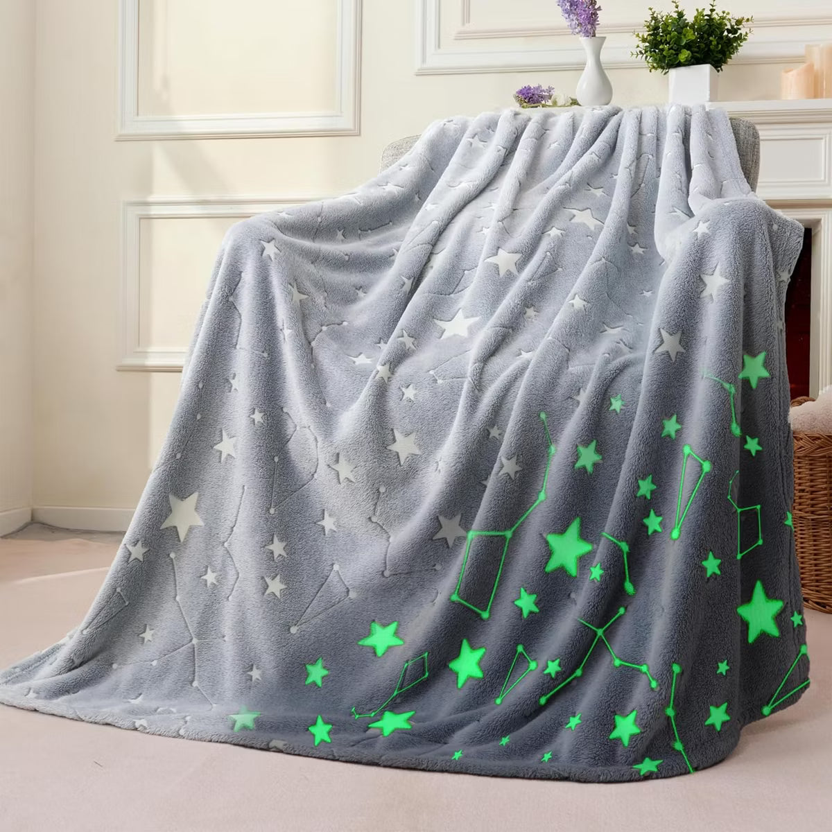 Joyfy Glow in The Dark Blanket 50" x 60" - Ultra Soft & Plush Blanket for Kids Birthday Bedroom Decor, Space Star Gifts for Girls Boys Age 2 3 4 +