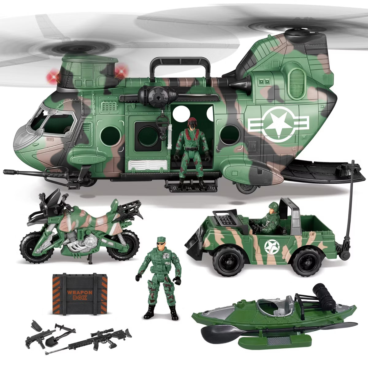 Joyfy 10pcs Army Helicopter Toys,Boys Military Toys with Light, Sound, Bruder Trucks, Boat, Christmas Birthday Party Gifts for Kids Ages 3 4 5 6 7