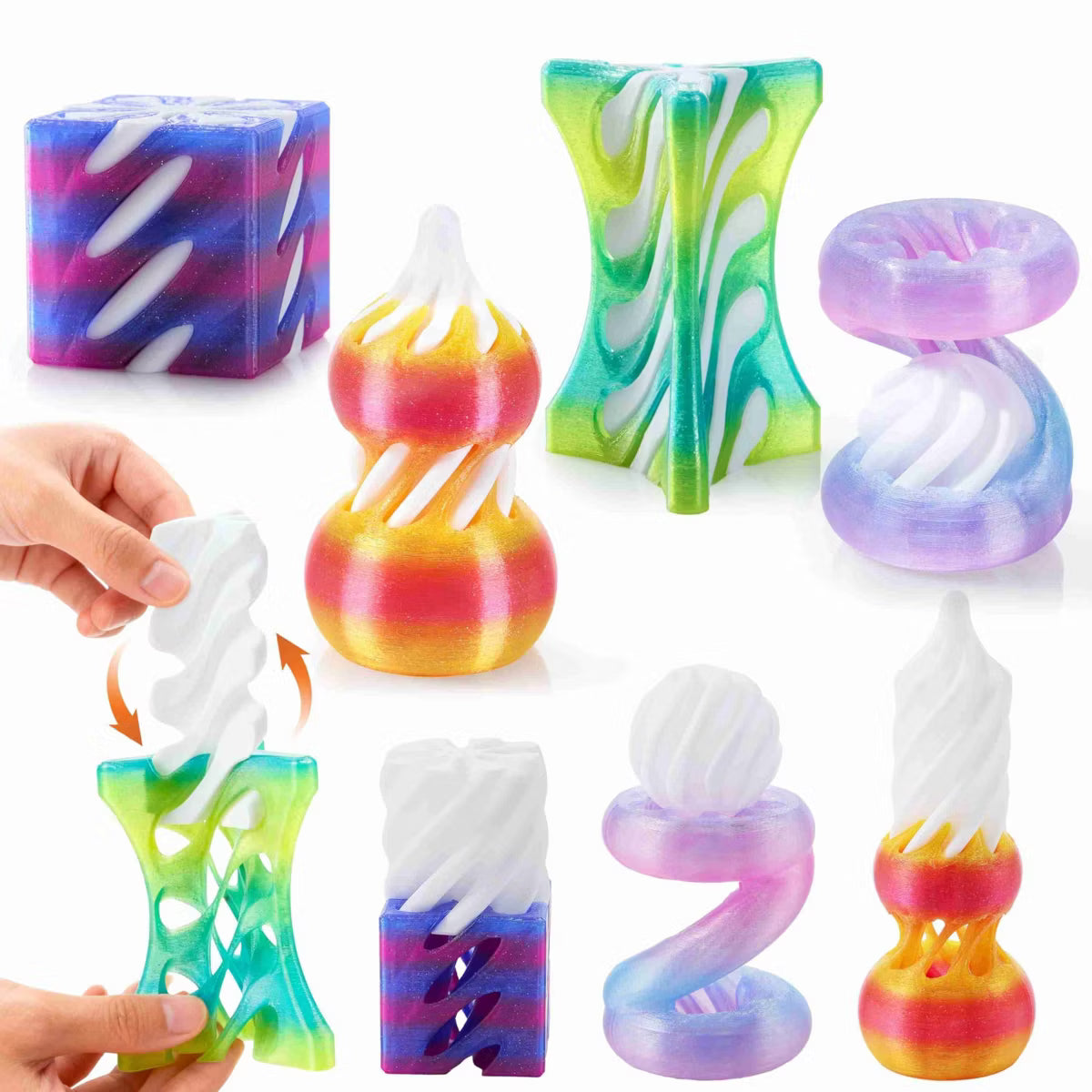 JOYFY 4 Pack Cone 3D Fidget Toy 4 Different Pastel Color Spiral Cone Flexible Impossible Pyramid Passthrough Stress Relief Valentines Classroom Gifts