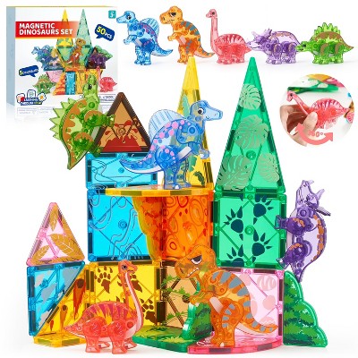 JOYFY 50PCS Magnetic Tiles Dinosaur Set for Kids,Educational STEM Toy for Boys & Girls Ages 3-5 4-8, Xmas Birthday Party Gift for Toddlers