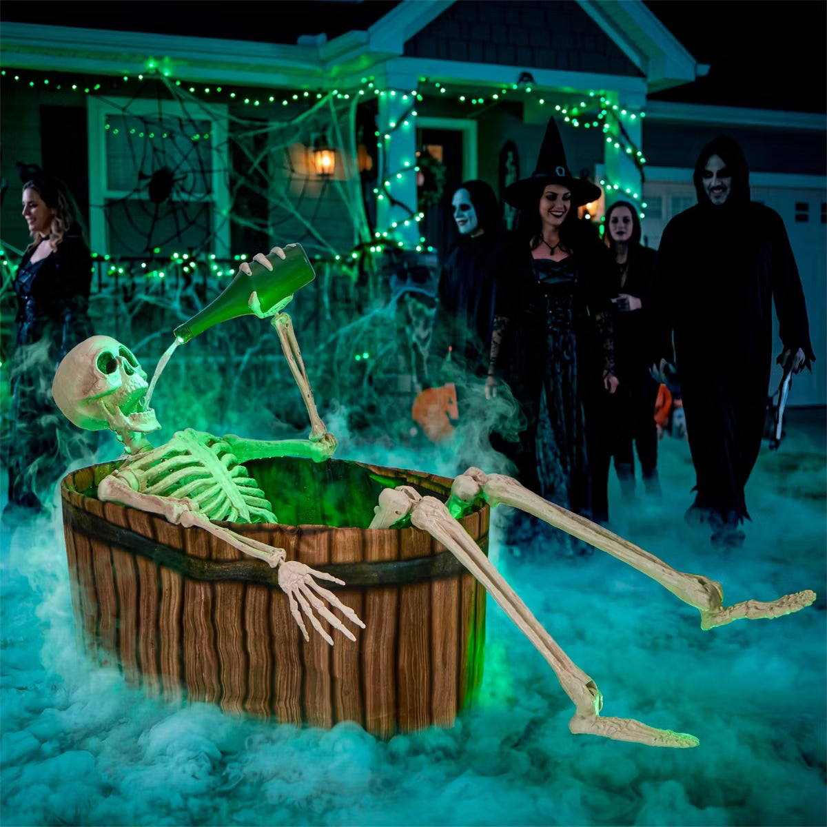 Joyfy 5FT Halloween Animatronic Skeleton Decorations with Endless Pouring Effect, LED Lights & Scary Sounds for Halloween Haunted House Outdoor Decor
