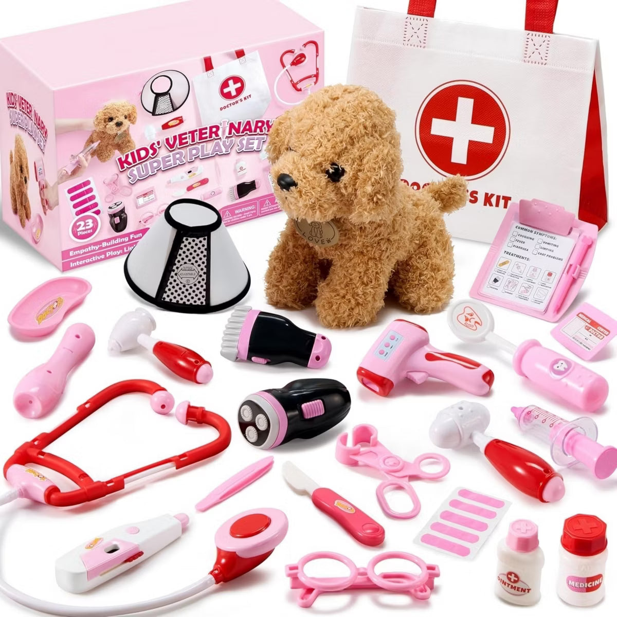 Joyfy 22 PCS Veterinarian Playset Doctor Kit for Kids Girls, Vet Kit Pretend Play with Dog Toy for Toddlers 3 4 5 6, Christmas Birthday Gifts