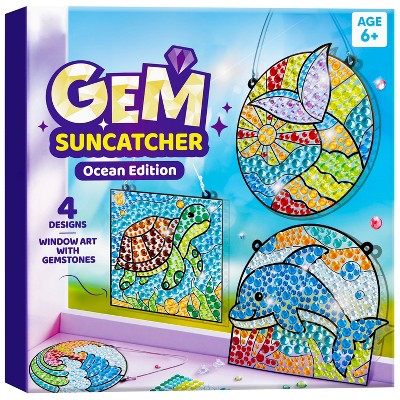 Joyfy 4 PCS Window Art Kit for Kids, Ocean-Themed Suncatcher Craft, Gem Painting Set, Fun Arts & Crafts, Birthday Christmas Gift for Boys Girls Age 6+