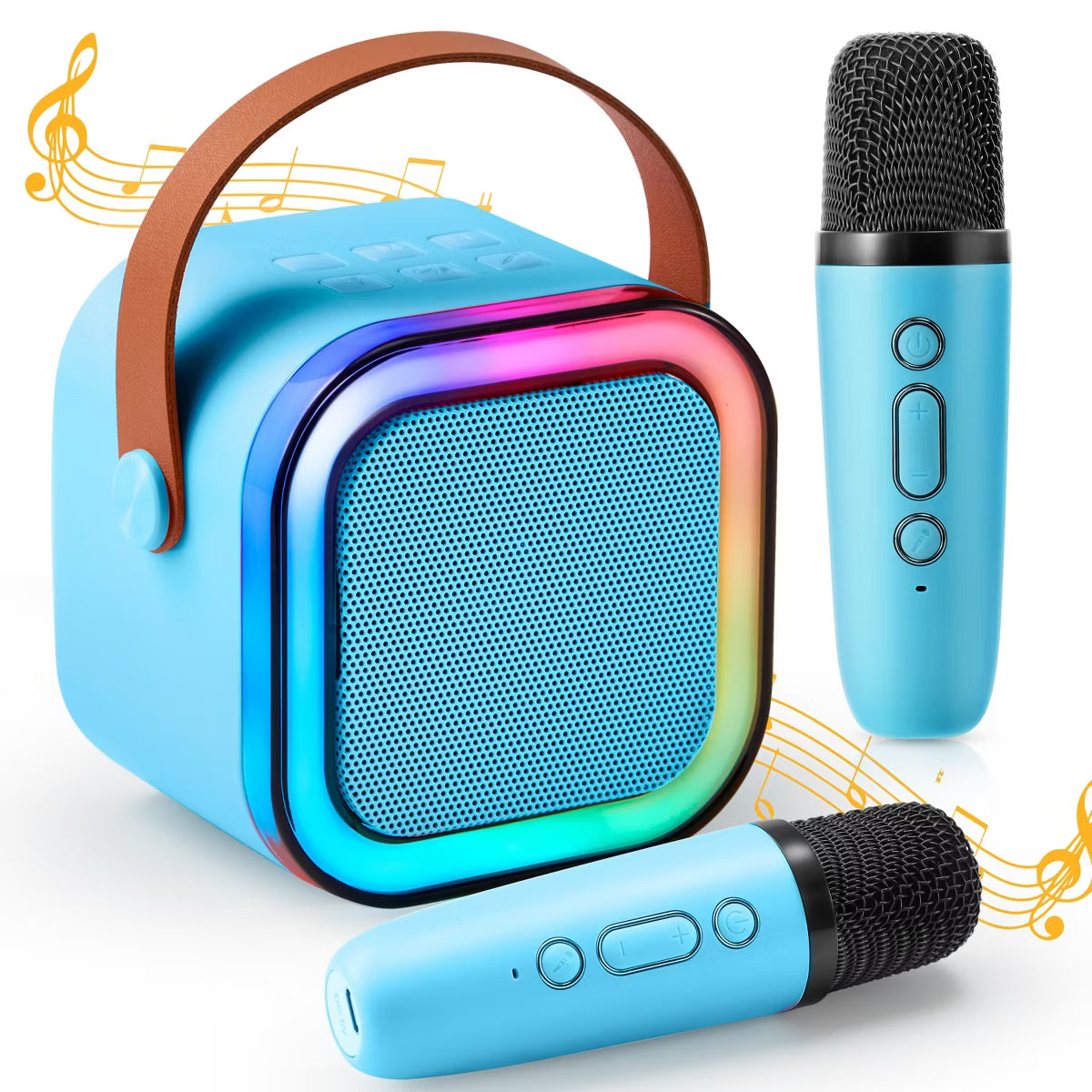 Mini Karaoke Machine with 2 Wireless Microphones for Kids and Adults, Bluetooth Speaker Toys, Christmas Girls Gift for Ages 3+ Years Old, Blue
