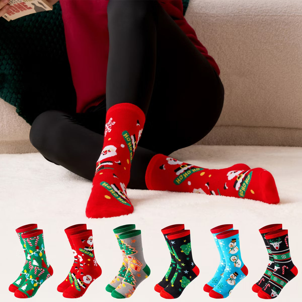Joyfy 6 Pairs Christmas Socks, Winter Warm Cotton Snowman Crew Socks for Women, Holiday Birthday & Xmas Party Gifts