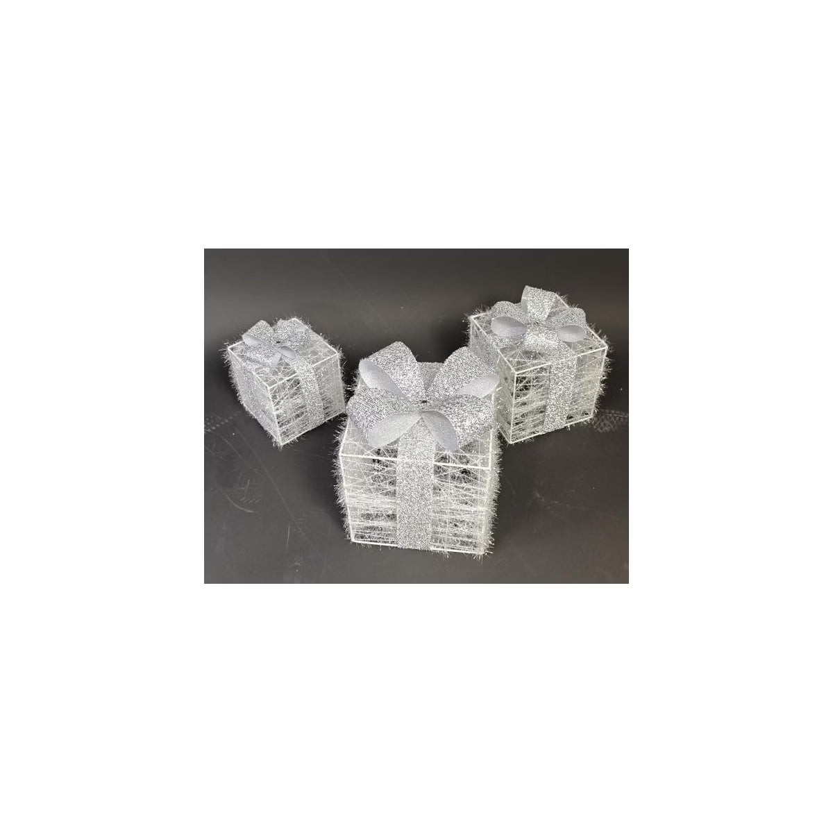 LED Gift Box Decoration Gray, 3 Pcs