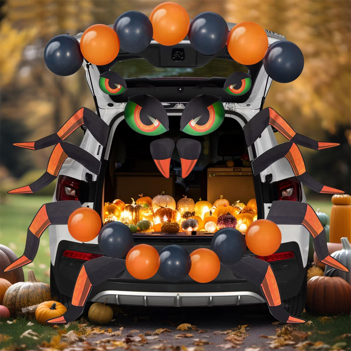 Joyfy Halloween Trunk or Treat Car Decorations Kit with Spider Design, Car Archway Garage Outdoor Decoration with Balloons and Stickers for Party