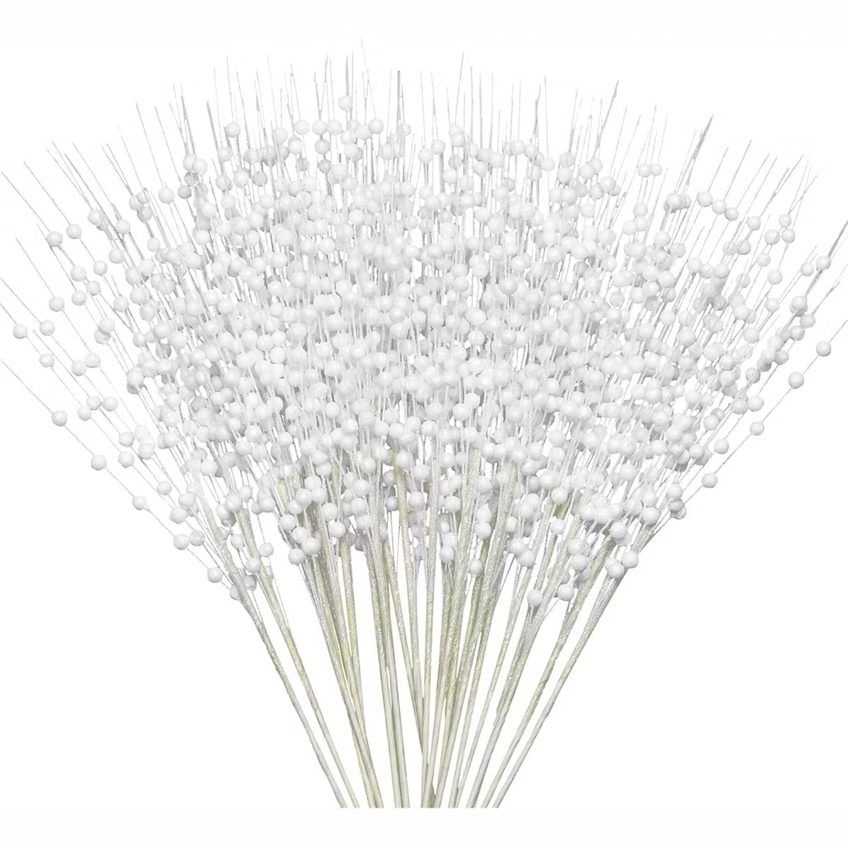 Joyfy Christmas Tree Decoration, 24 Pcs Christmas Tree Berry Stem, Glittery Twigs Decorative Bead Sticks for Christmas Tree, White