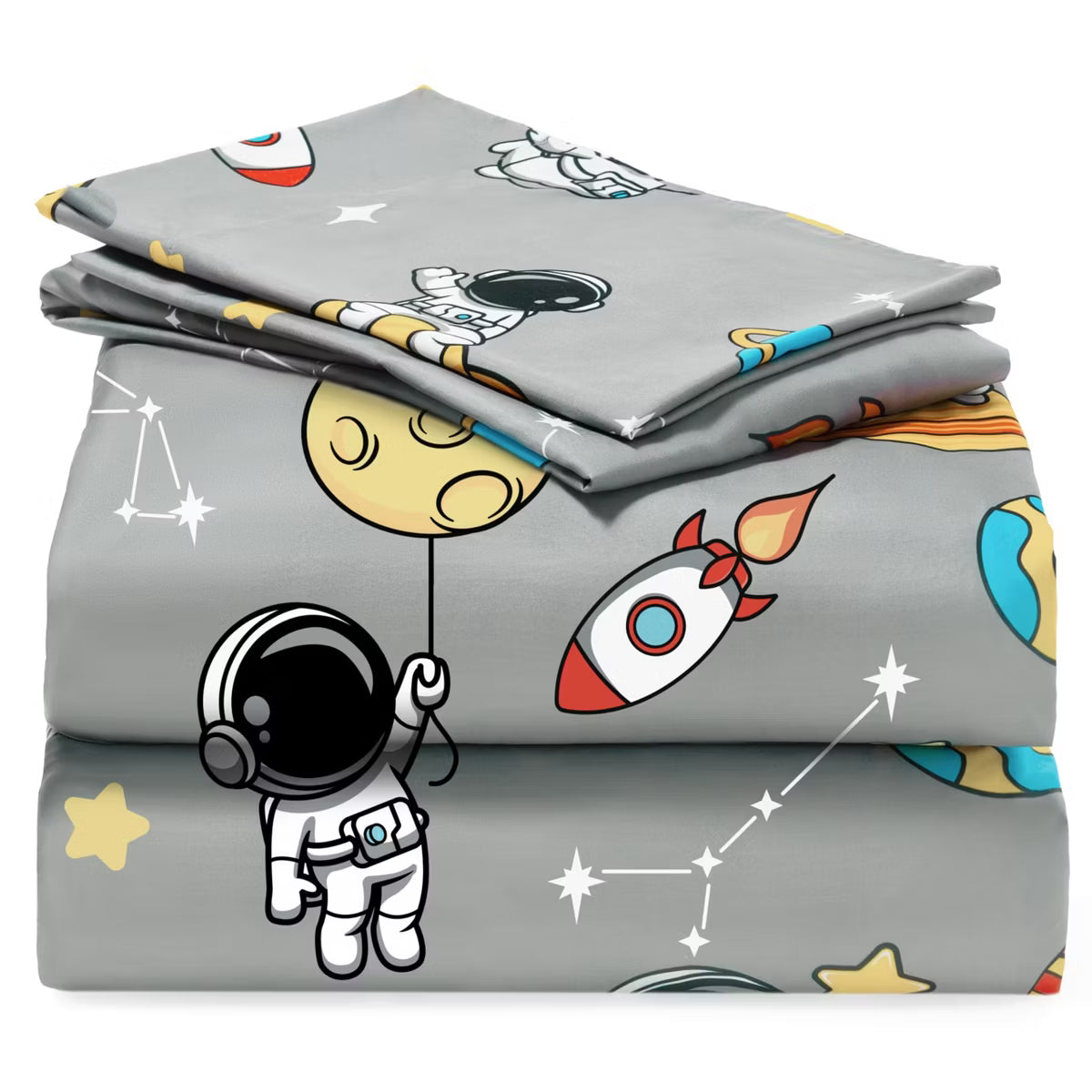 Joyfy Kids Twin Sheet Set Astronaut 3 Piece Bed Sheets Deep Pocket Wrinkle Free Cozy Toddler Bedding Set Soft Microfiber Fade Resistant Breathable