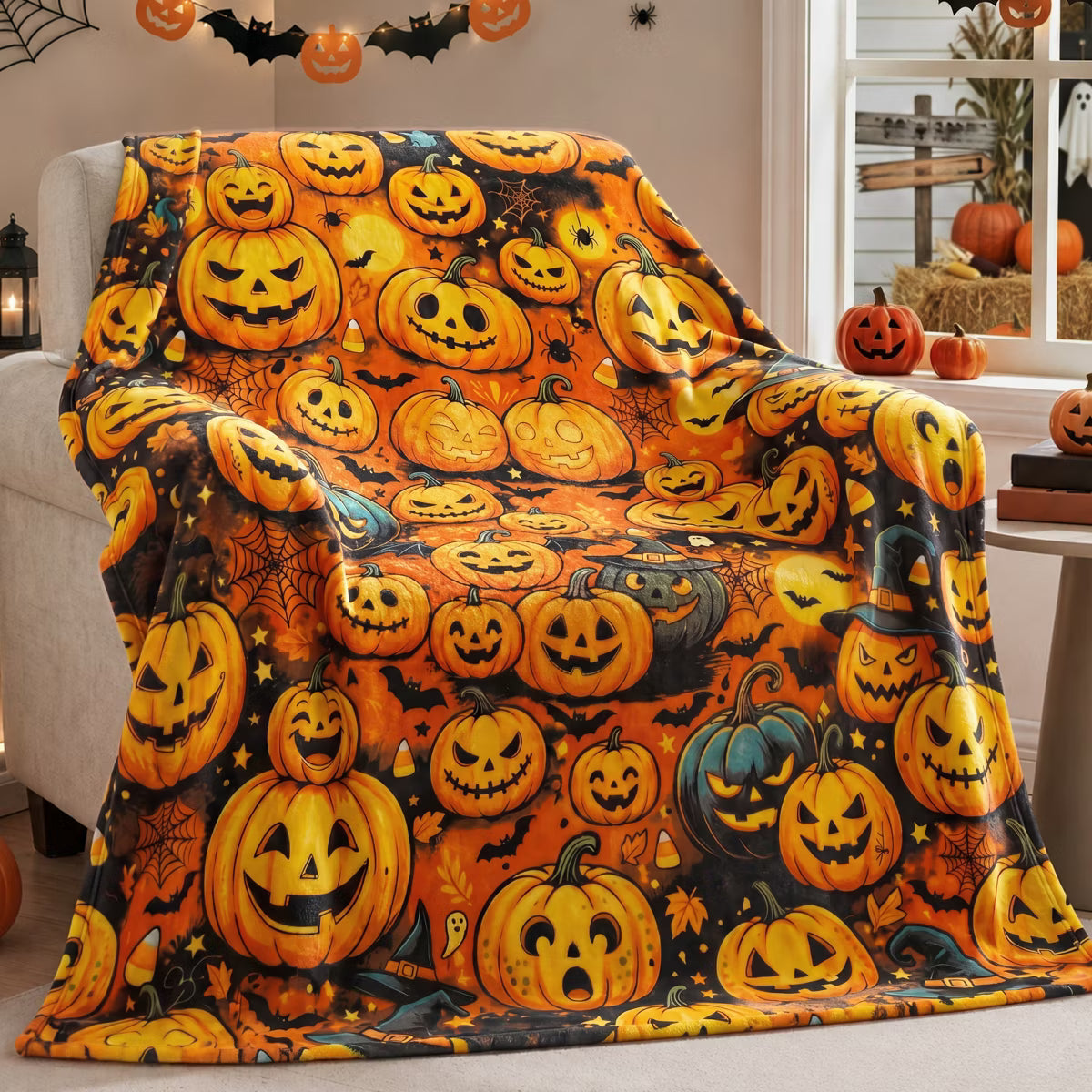 Throw Blanket Flannel Halloween -Pumpkin