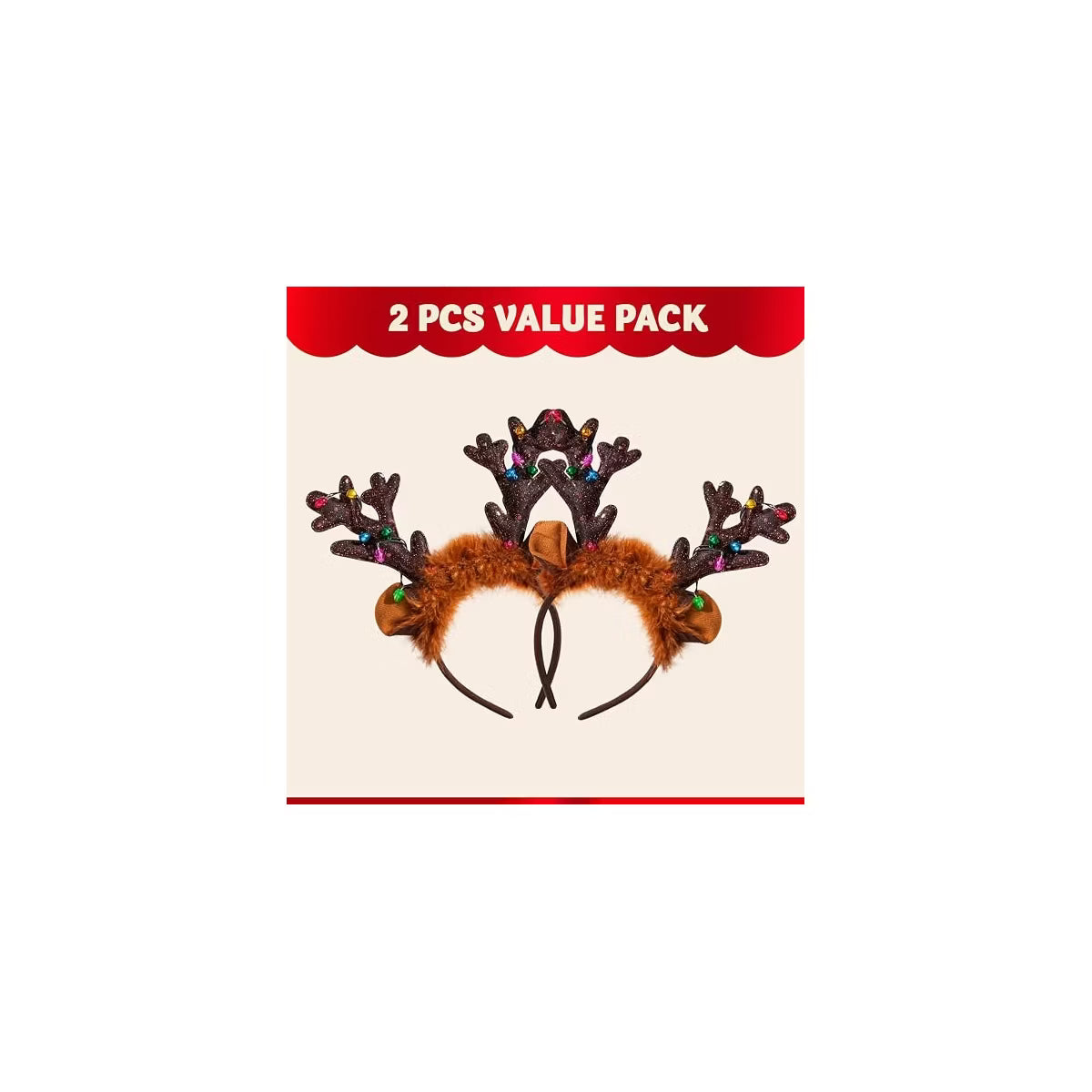 Joyfy 2-Pack Light Up Reindeer Headbands with LED Bulbs for Adult & Kids Christmas Party Favors, Xmas Holiday Accessories