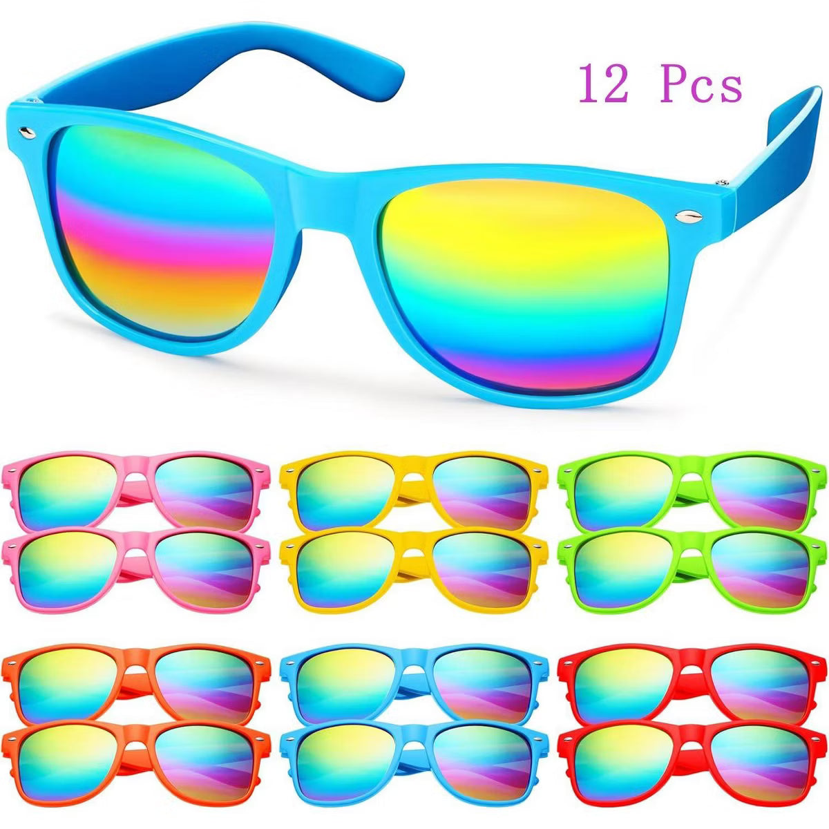 Joyfy 12 Pcs Kids Sunglasses Party Favors bulk, Neon Sunglasses with UV Protection for Children. Pool Party Favors, Goody Bags for kids Birthday