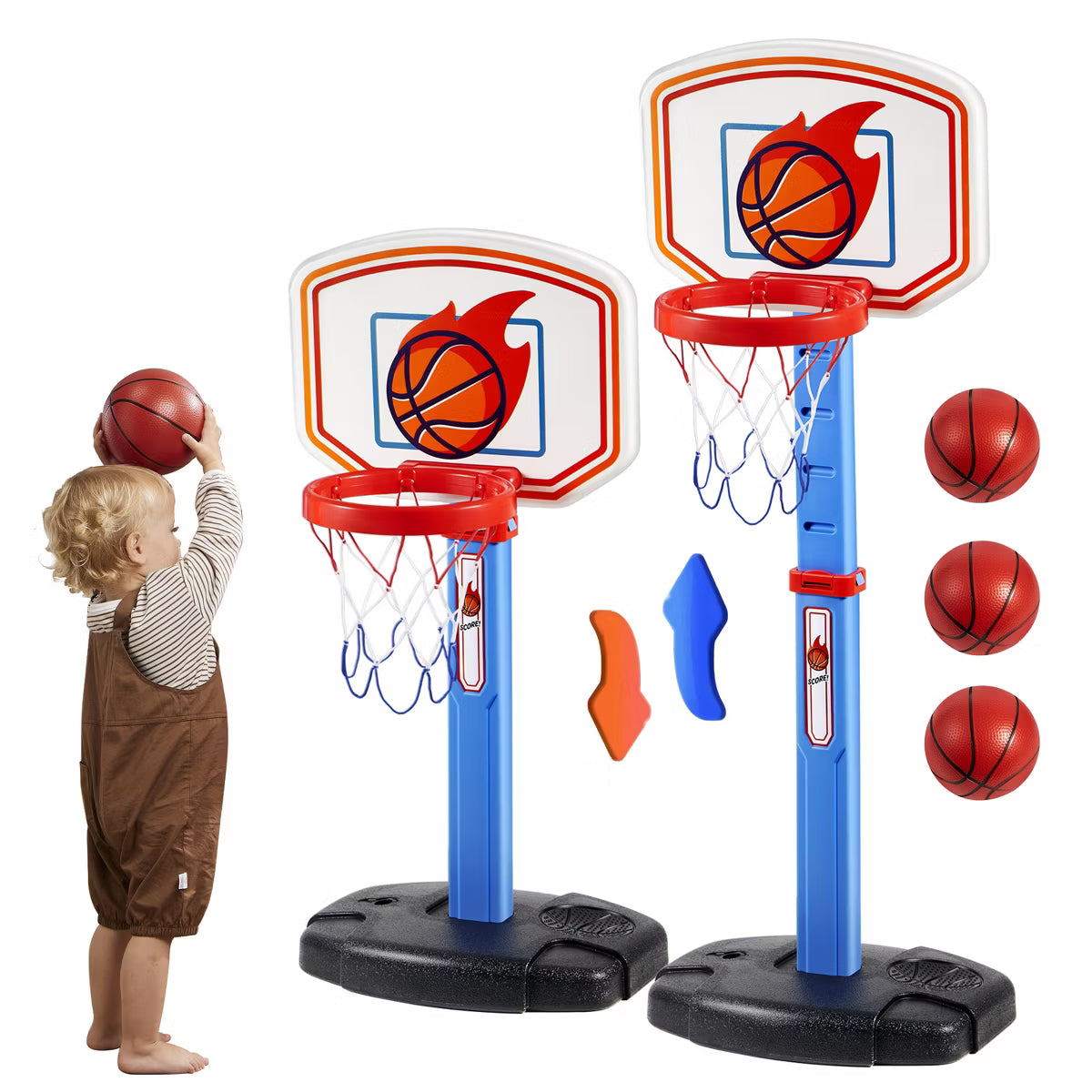 Joyfy Blue Adjustable Toddler Basketball Hoop With Air Pump/4 Mini Basketballs For Kids Indoor Outdoor Play Birthday Christmas Gift Boys Girls Age 1+