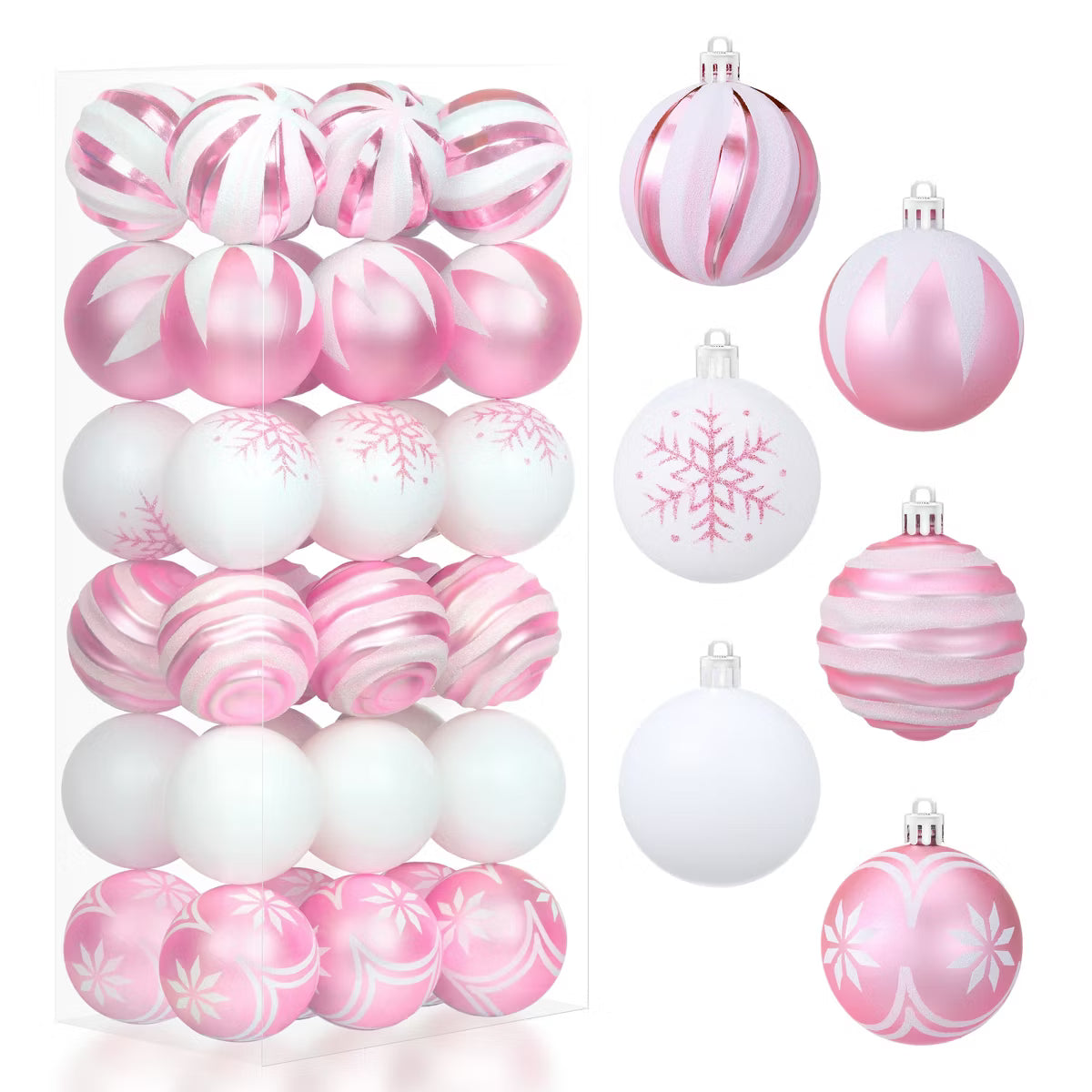 Joyfy Christmas Ornaments, Christmas Tree Decorations Indoor, 36ct Pink and White 2.3" Shatterproof Hanging Balls for Tree & Wreath Xmas Decor