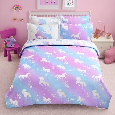 Kid Full Comforter Set 7 Piece Dream Unicorn Bedding Set for Boys Girls Super Soft Microfiber Bed in a Bag with Comforter Sheets Pillowcase Sham