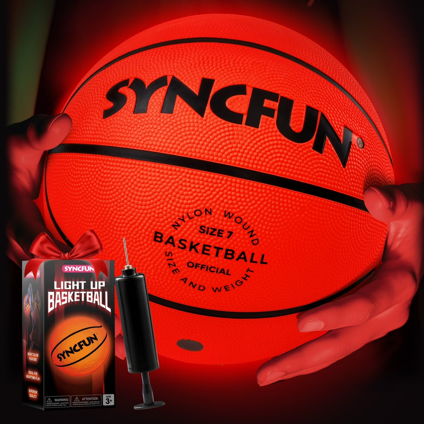 Glow in The Dark Basketball Light Up Led Basketball Gifts for Teen Boy Glowing Red Cool Basket Ball Kids Outdoor Sports Ball Toy for Boys Ages 3 Old and up, Official Size 7