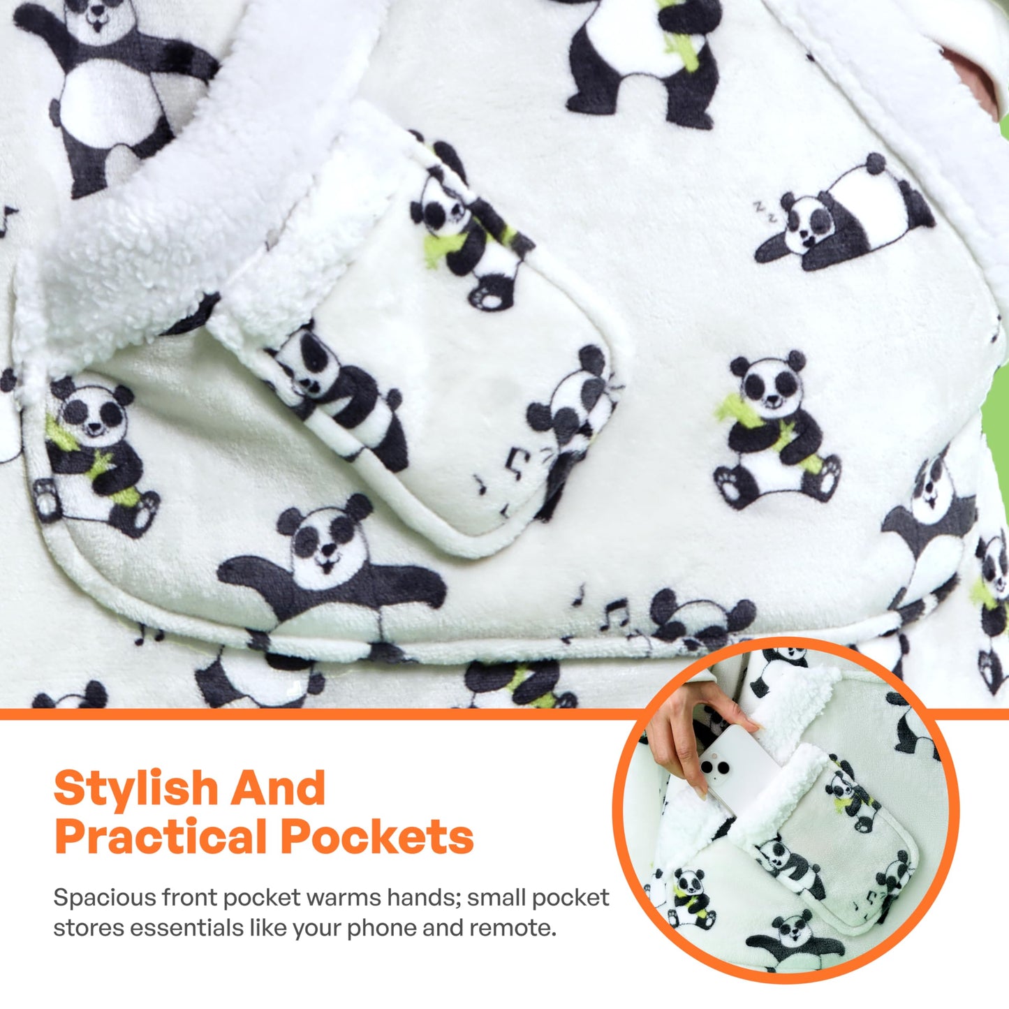 Giggling Getup Wearable Blanket Hoodie for Women Men - Oversized Flannel Sherpa Fleece Sweatshirt Blanket - with Giant Pocket & Sleeves - Cozy Warm Blanket Birthday Gifts for Adults Panda