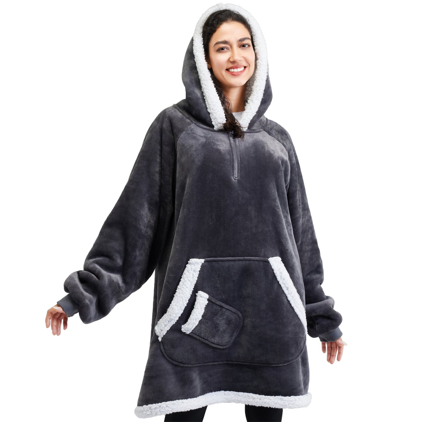 Joyfy Wearable Blanket Oversized Sherpa Sweatshirt, Warm and Cozy Hoodie Blanket for Adult Christmas Birthday Gift