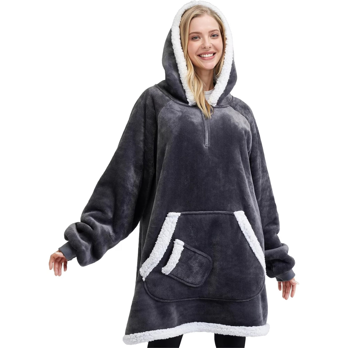 Joyfy Small Adult Sherpa Wearable Blanket-Dark Gray
