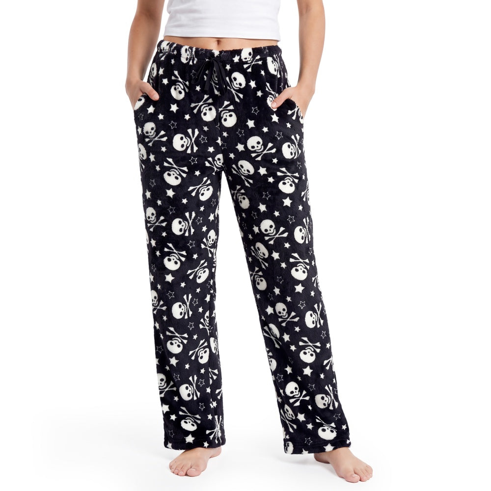 Joyfy Halloween Pajama Pants Women Soft Flannel Fleece Bottoms Sleep & Lounge Pants with Pockets and Drawstring Black White Skull (Copy)