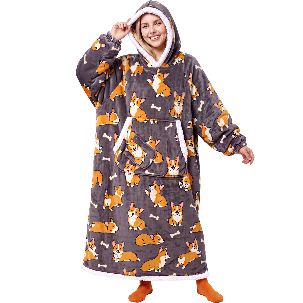 Joyfy Wearable Blanket Hoodie for Adults Gifts for Teen Girls Sister Women Sherpa Fleece Printed Hooded Blanket Sweatshirt Warm Cozy with Pocket & Sleeves