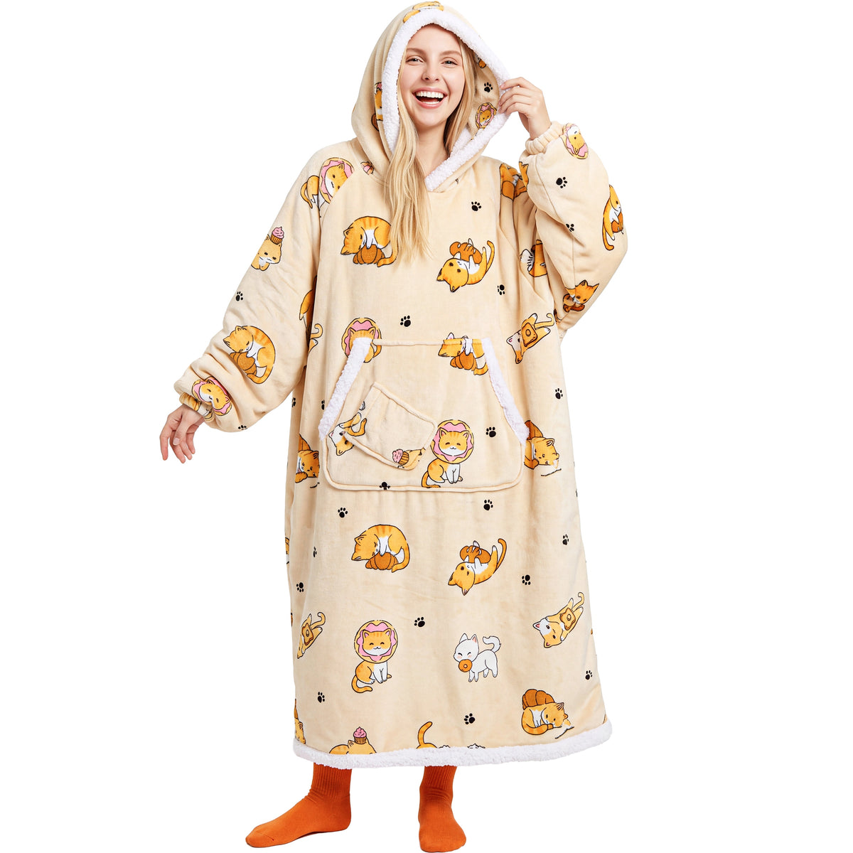 Joyfy Wearable Blanket Hoodie for Adults Gifts for Teen Girls Sister Women Sherpa Fleece Printed Hooded Blanket Sweatshirt Warm Cozy with Pocket & Sleeves