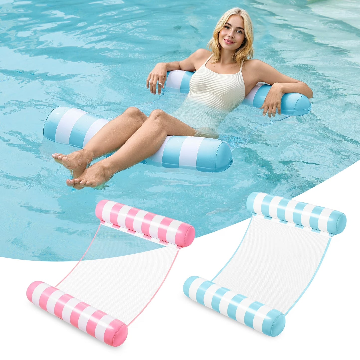 Syncfun 2 Packs Inflatable Pool Float Hammock, 4 in 1 Pool Floaties for Adults, Swimming Pool Floats for Adults, Pool Accessories Saddle, Lounge Chair, Hammock, Drifter for Pool, Beach, Outdo