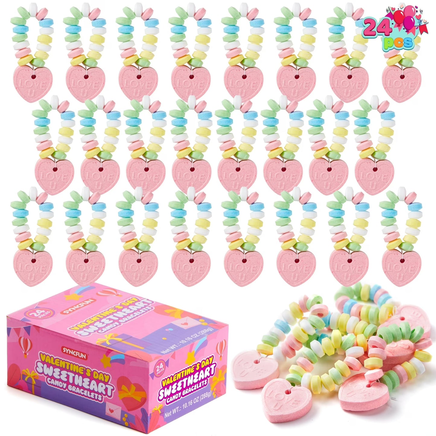 JOYFY 24PCS Valentine¡¯s Day Candy Bracelets, Snacks and Candies Party Favor for Kids