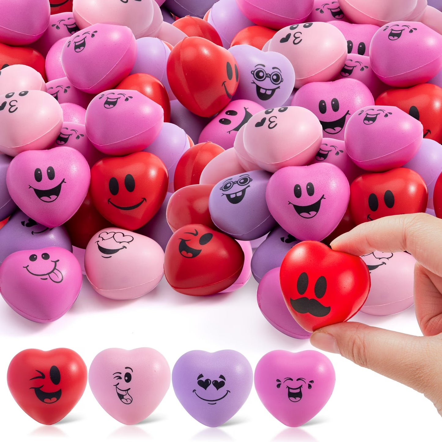 Joyfy 30 Pcs Valentine Day Heart Stress Balls 1.6 x 1.6 for Kids,Soft Toy Slow Rise for School Carnival Rewards