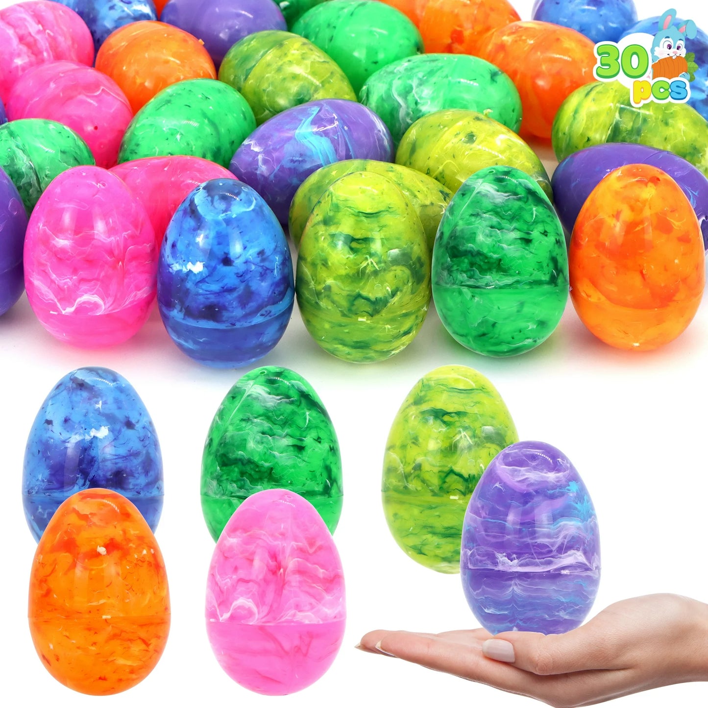 Joyfy 30 Pcs Plastic Easter Eggs,Iridescent Printed Bright 3.15" Tall for Easter Egg Hunt, Basket Stuffers Fillers, Classroom Prize Supplies, Filling Treats and Party Favor