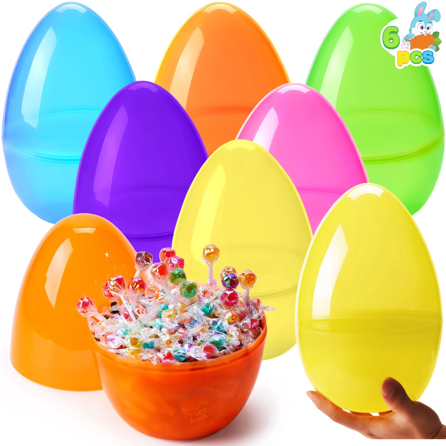 Joyfy 10 Inch Large Easter Eggs, 6 Pack Jumbo Plastic Easter Eggs, Clear Empty Fillable Perfect for Easter Egg Hunts, Easter Basket Fillers/Stuffers, Party Favor, Classroom Prize Supplies Decoration