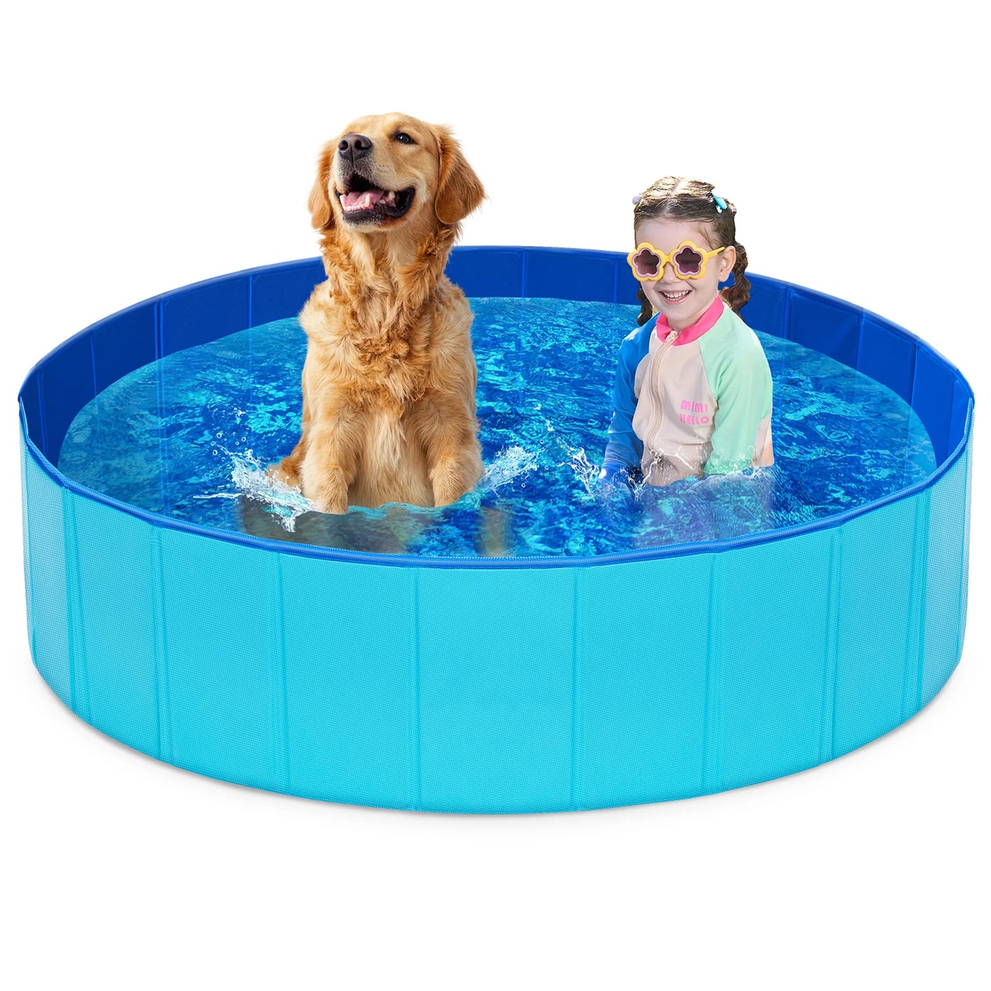 Syncfun Foldable Dog Bath Pool - Collapsible Dog Pet Pool Bathing Tub Kiddie Pool 48" x 12" (Blue)