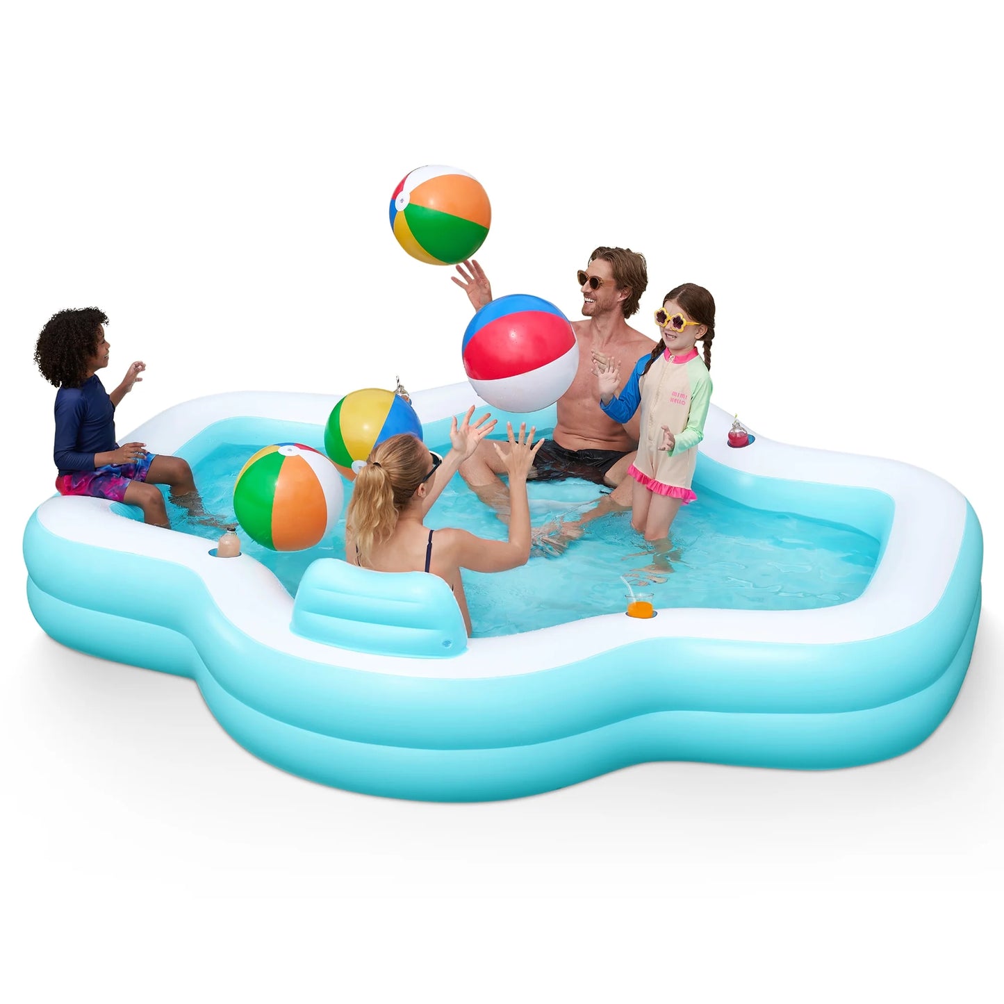 Syncfun Inflatable Full-Size Family Pool with Bench Seat and Cup Holders (Cyan)