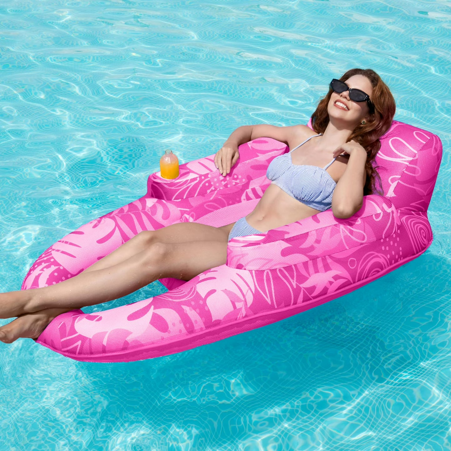 JOYFY Inflatable Pool Lounger Chair for Adult, Pool Floats Lounger Raft Floaties Water Floating Recliner Chair with Cup Holders Foot Rest Swimming Pool Floaty