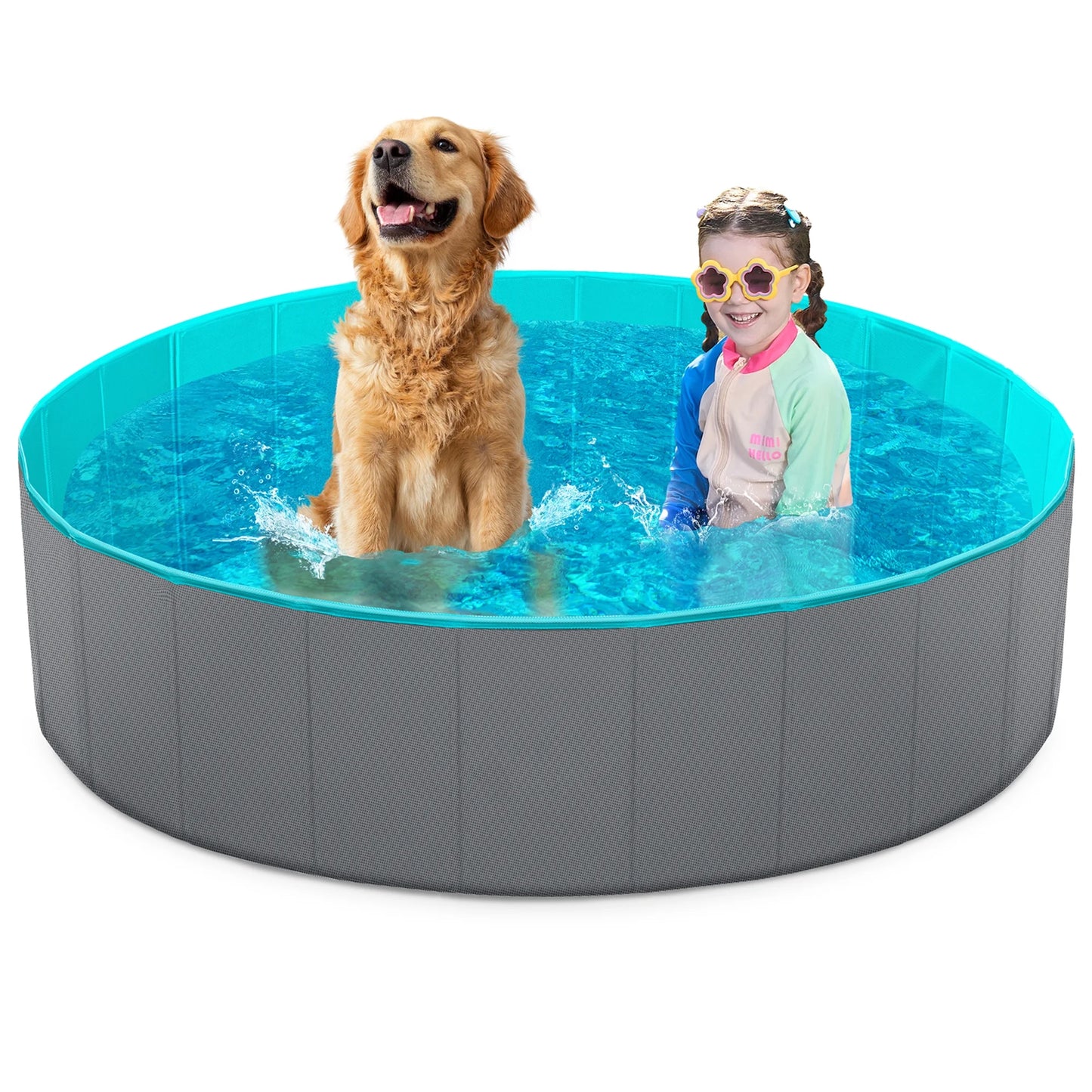 Syncfun Foldable Dog Pool - Foldable Dog Pet Pool Bathtub Children's Pool 48 "x 12" (Grey)