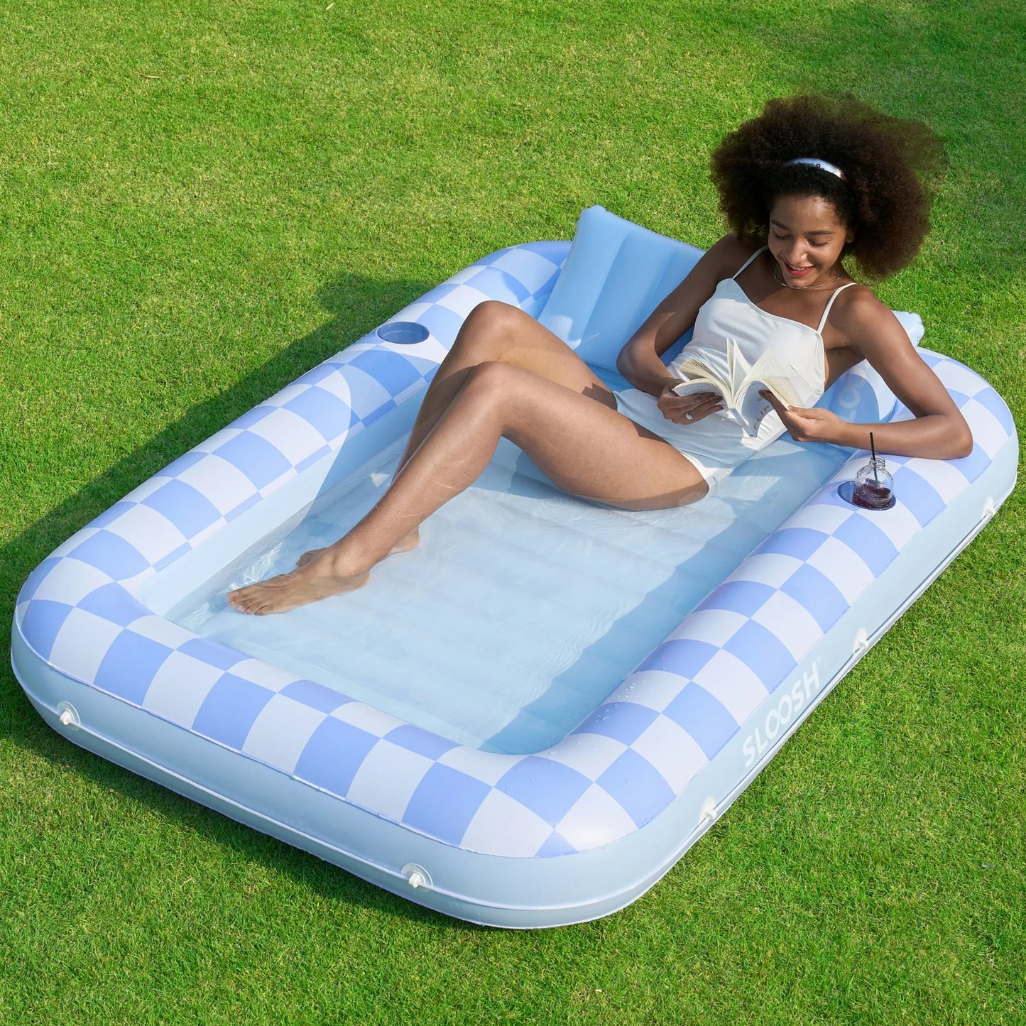 70" x 46" Inflatable Tanning Pool (Blue Checker)