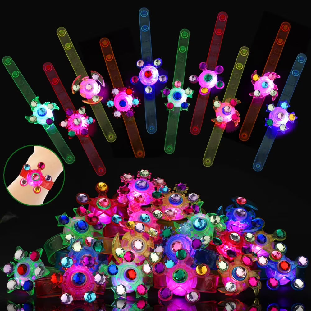 Joyfy 12 Pack LED Light Up Spinning Bracelets Glow Fidget Party Favors for Kids Goodie Bags Stuffers for Birthday
