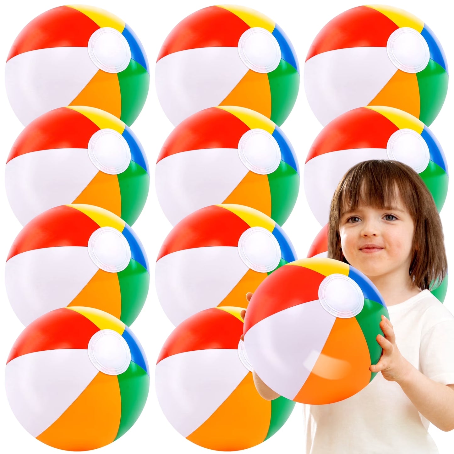 Syncfun 12 Pack Rainbow Beach Balls,12 inch Inflatable Swimming Pool Toys for Summer Games Pool Party Favors Summer Water Toy Fun Play Beachball Game for Kid Boys Girls