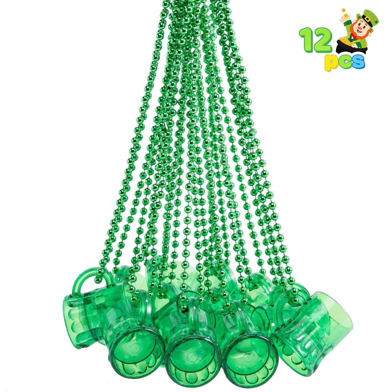Joyfy 12 Pcs St Patrick Day Green Mug Bead Necklaces for Kids Women Men,Costume Themed Party Games Favor Supplies