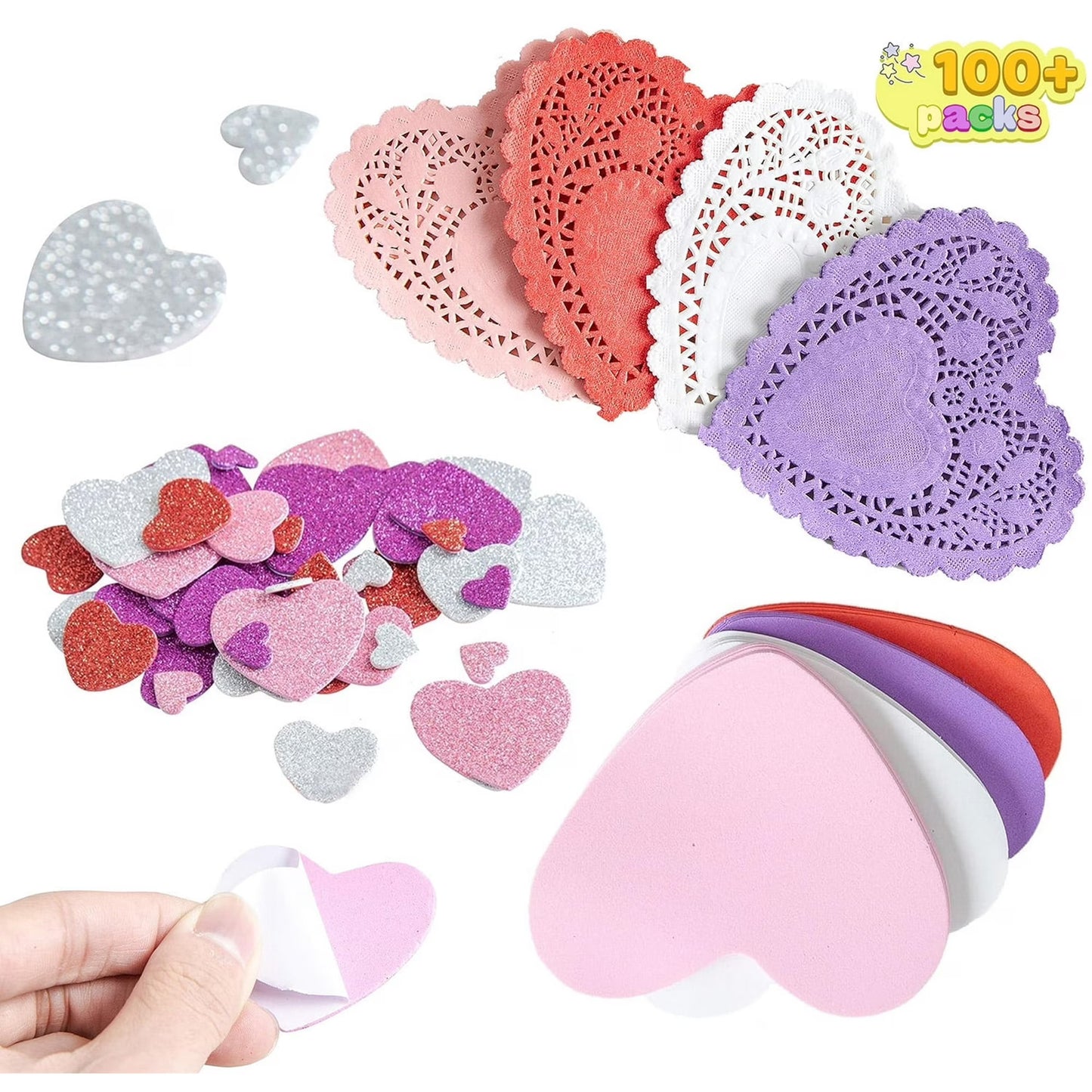 Joyfy 126 Pcs Valentine Heart Doilies 100 Heart Doilies and 24 Foam Hearts,Valentine Kit for Valentine Day Crafts Valentines Craft Supplies