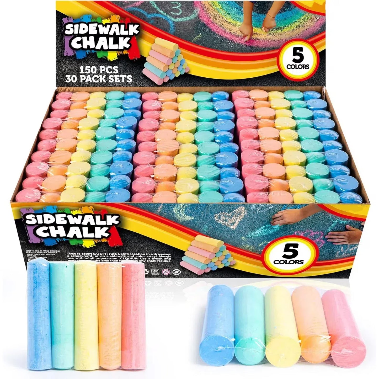 Joyfy 150PCS Washable Sidewalk Chalks, Jumbo Chalk Bulk for Outdoor Art Play Back to School Classroom Prize