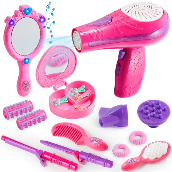 SYNCFUN 17 Pcs Girls Beauty Salon Toy Set, Pretend Play Doll Hair Stylist Toy Kit for Kids Toddler, Fashion Cutting Makeup Party Favors, Birthday Gift for Girl