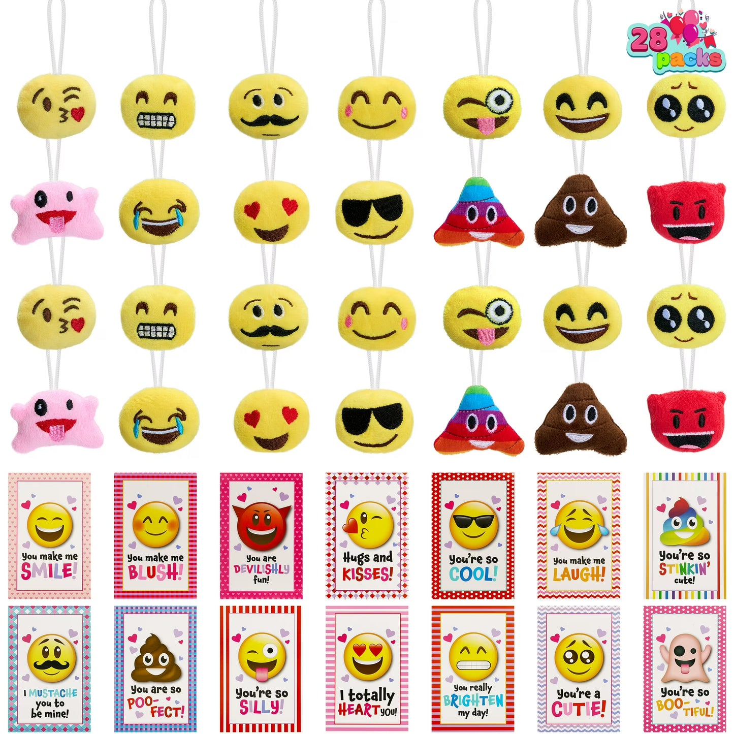 Joyfy 28 Packs Valentines Day Gifts Cards with Plush Key Chain, Valentine School Class Exchange Cards for Kids Girls Boys