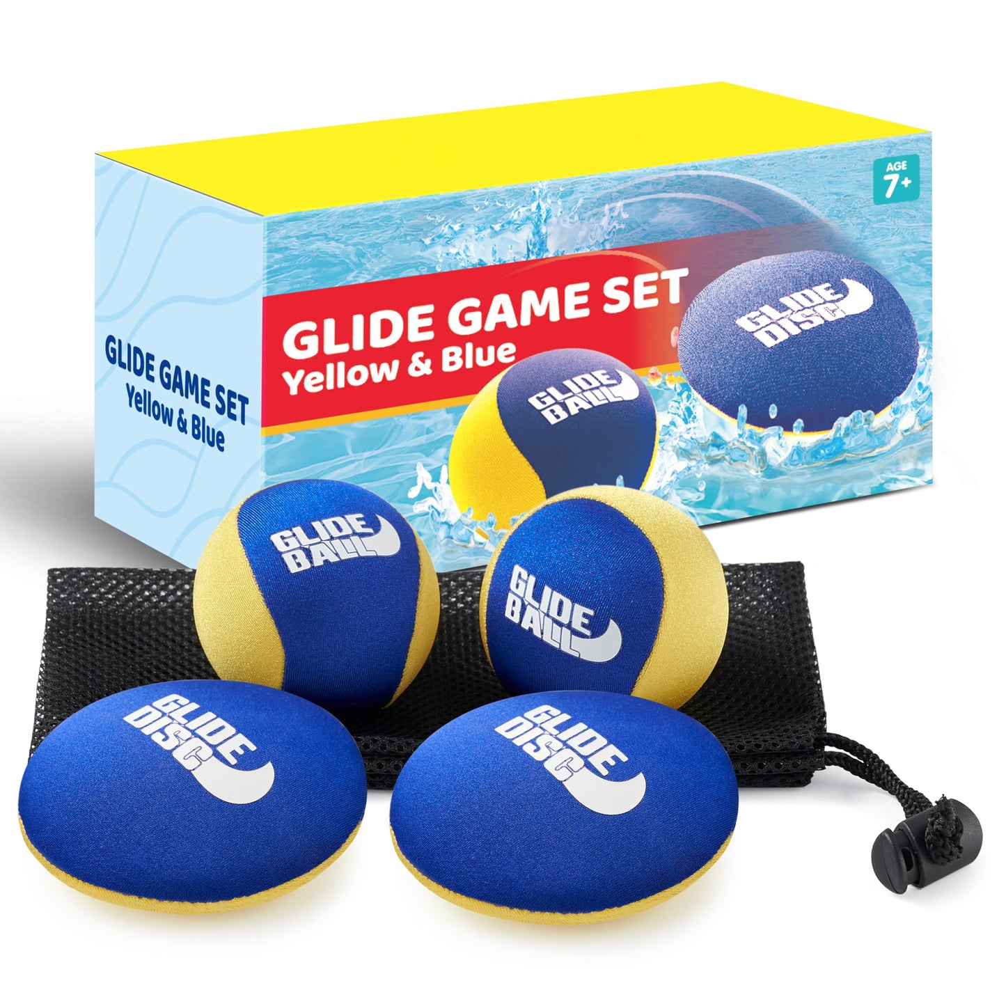 Joyfy 4 Pcs Skip Water Balls,Splash Water Bouncing Balls with Mesh Bag for Beach, Lake or Pool, Fun Beach Toys & Family Games, Summer Gift for Kids 3+ and Adults