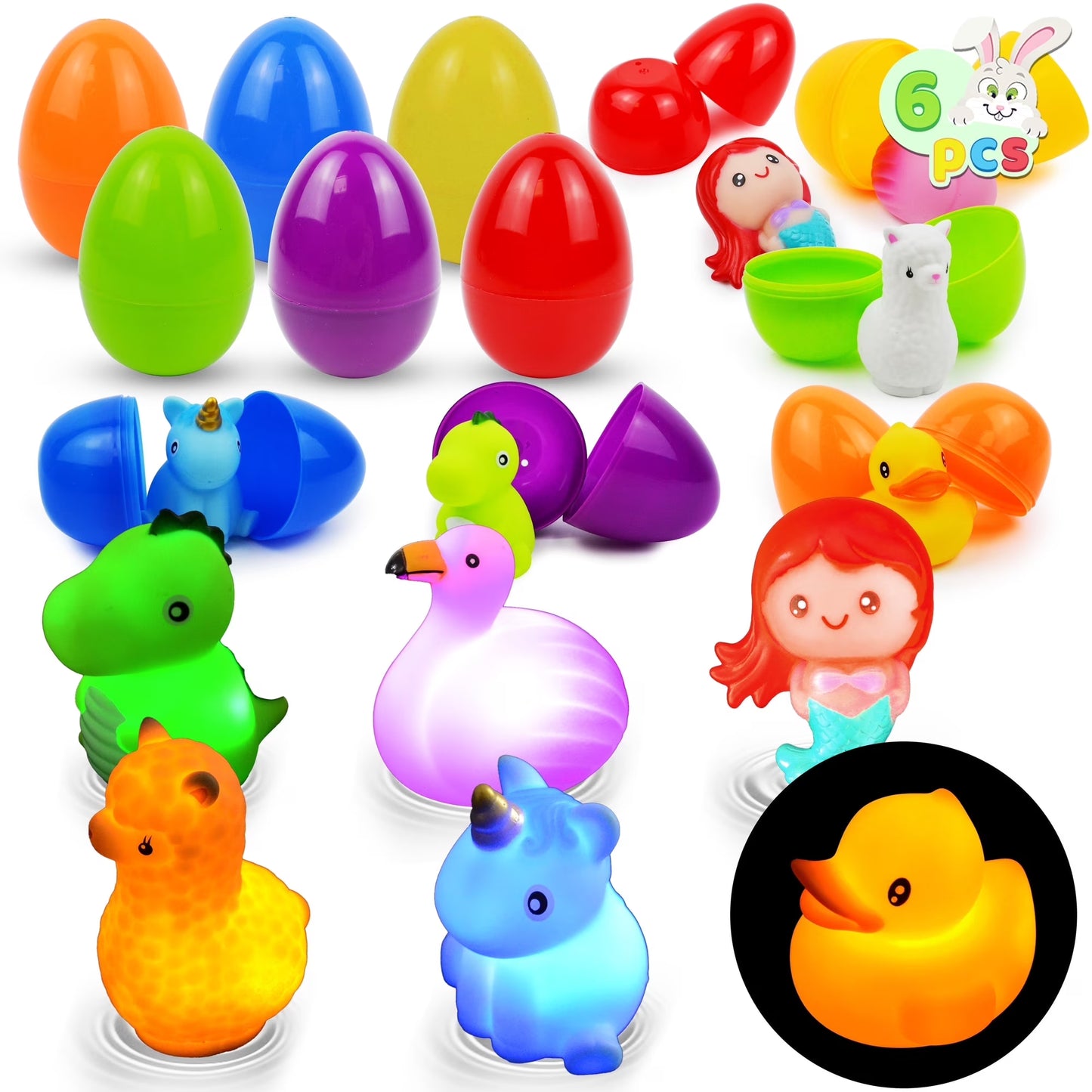 Joyfy 6 Pcs Easter Eggs with Light up Bath Toys Inside,Small Bath Toys for Kids Toddlers 1-3 Baby,Easter Basket Stuffers Easter Egg Hunt,Classroom Prize Supplies