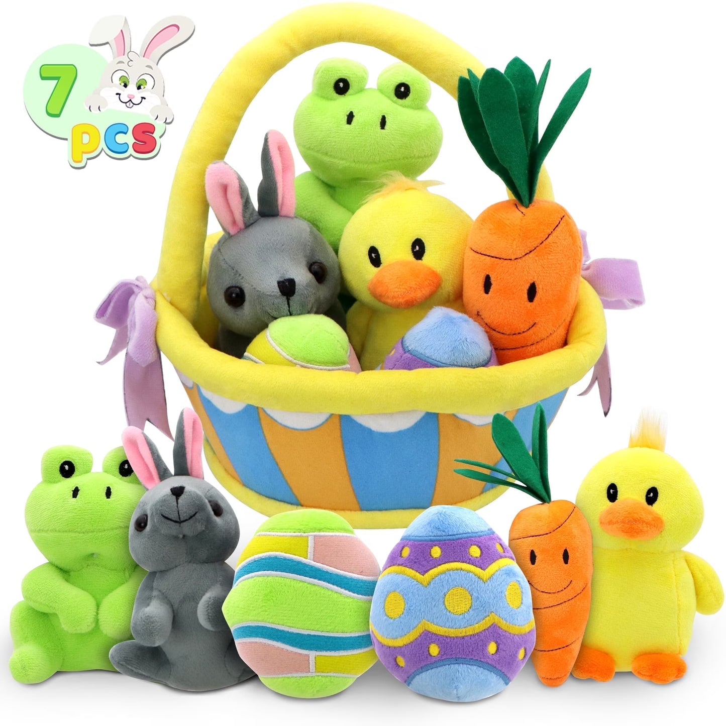 Joyfy 7 Pcs Easter Basket Plushes for Kids,Original Style Soft Plushies for Toddler & Kids of All Ages,Playset Stuffers,Easter Toys,Easter Party Favors,Easter Egg Hunt