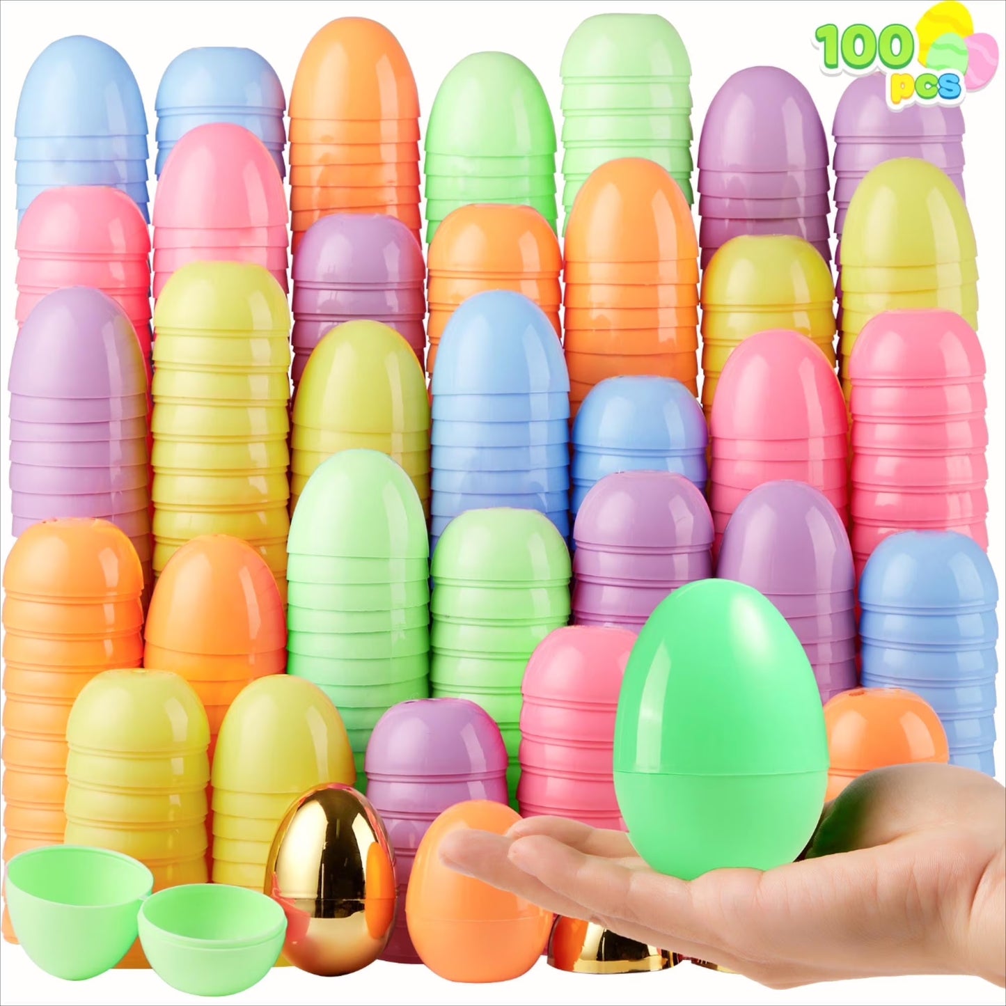 Joyfy 72 Pcs Gold Easter Eggs, 2.3 Metallic Plastic Empty Eggs Fillable for Easter Hunt Supplies, Basket Stuffers, Toys Filling Treats, Party Favor