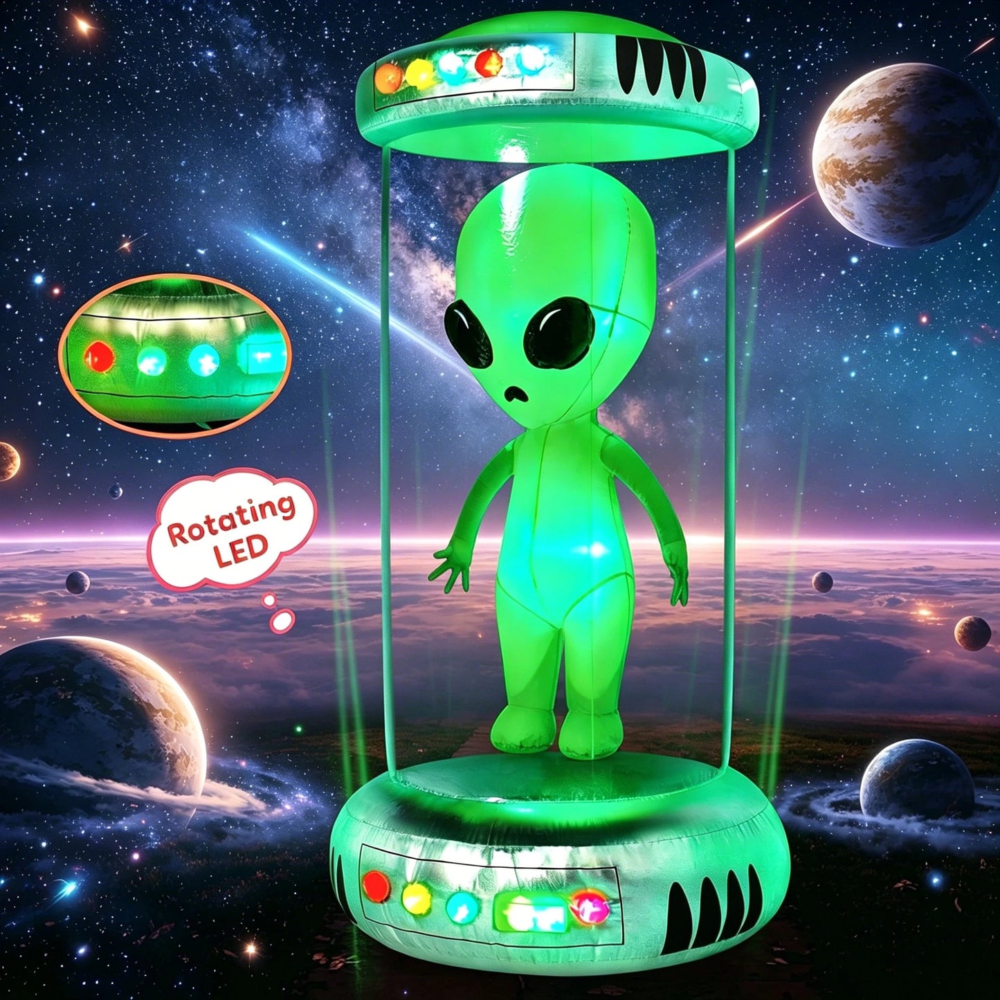 Joyfy 7 ft Tall Halloween Inflatable Alien with Animated LEDs,Outdoor Blow Up Alien Decorations with Test Tube for Yard,Garden & Lawn